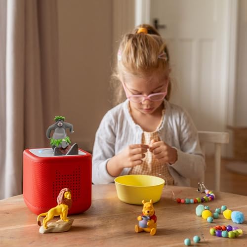 Image of Toniebox 2 Audio Player Disney Bundle for Kids 3+ with Lightning McQueen, Simba, Winnie The Pooh, and Baloo - Sunset Red
