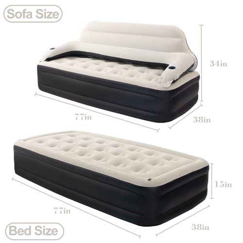 DIMAR GARDEN Twin Size Air Sofa Bed Mattress with Headboard and Pump,Blow Up Couch Inflatable Bed - Thumbnail 6