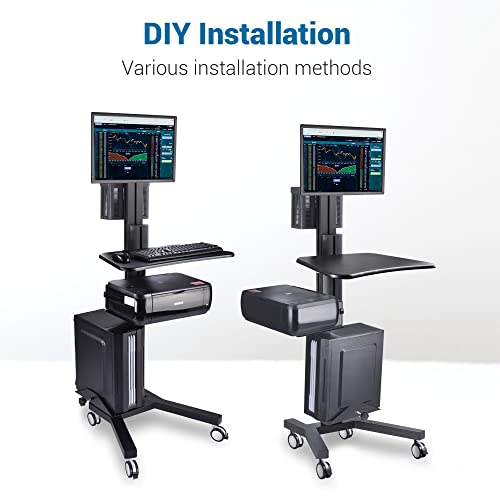 Aw Rolling Computer Cart Adjustable Mobile Pc Standing Workstation With Monitor Mount Keyboard Tray Printer Cpu Holder Wheels For Shop Home Office Black #TOP4