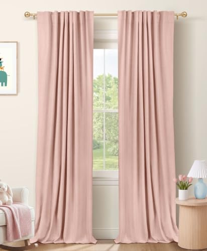Blush Pink Total Blackout Curtains for Bedroom 84 Inch Long
