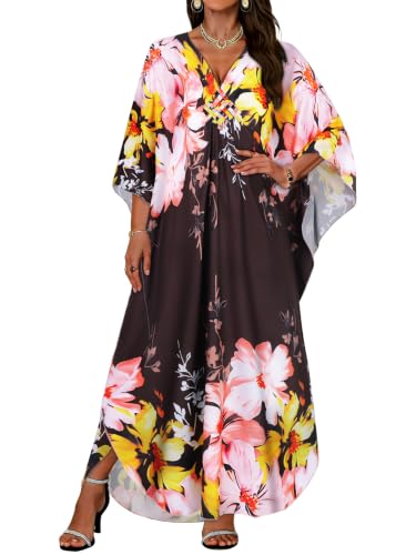 Image of Kaftan Dresses for Women V Neck Caftans Batwing Sleeve Beach Cover Ups