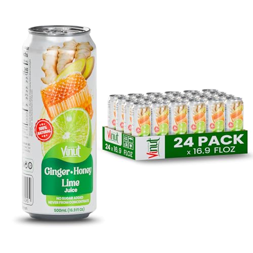 Image of VINUT Ginger, Honey & Lime Juice, 85% Juice, No Added Sugar, Not From Concentrate, 16.9 fl oz (500 mL) Can, Pack of 24