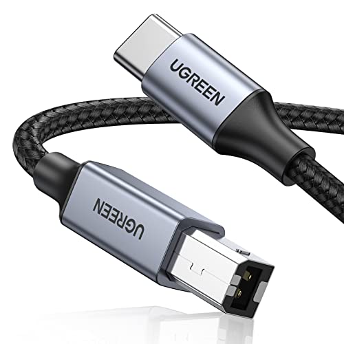 UGREEN USB B to USB C 6 FT Printer Cable, Nylon USB B to C Cord for MacBook Pro/Air, MIDI Cable Compatible with Yamaha Piano Keyboard, DAC, DJ Controller for iPad 6.6 FT Silver