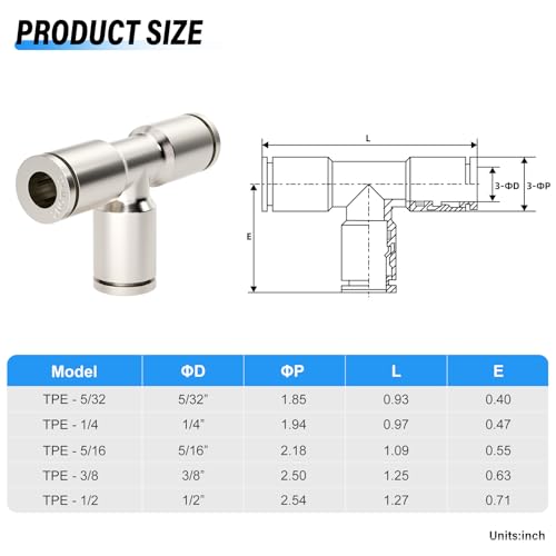 Accesorios de aire de 5/32 push to connect con tee recta antigoteo 3