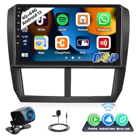 UNITOPSCI 4G+64G Android Car Stereo Radio for Subaru Forester Impreza WRX 2008-2012 Wireless CarPlay Android Auto Bluetooth 5.0 GPS 9 Inch 1280*720 Touchscreen DSP 32 EQ FM/RDS WiFi Backup Camera Mic Cover