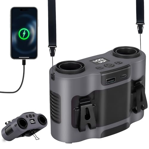POPERFUN Tragbarer Ventilator 28000mAh 42 H Taillen Ventilator mit 5 Geschwindigkeitsstufen und Zwei Luftauslässen Wiederaufladbarer Cilp für Arbeitsplatz im Freien Camping und Reisen