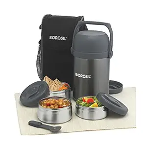 Hot-N-Fresh Stainless Steel Insulated Lunch Box, Set of 3 (1pcs 350 ml + 2pcs 420 ml), Black