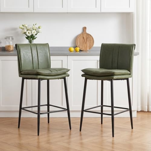 Ya-Home Tabouret de Bar Rétro en Cuir PU Lot de 2 Chaise Bar avec Pieds en Métal Tabouret de Comptoir avec Repose-Pieds Chaise Haute Cuisine, Vert