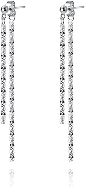 Reffeer Solid 925 Sterling Silver Tassel Chain Dangle Earrings for Women Teen Girls Minimalist Dangle Earrings Drops