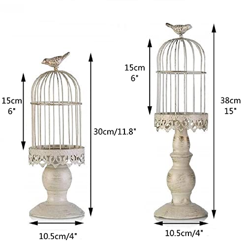Bird Cage Candle Holder, 2Pcs European Vintage Creative Iron Candlestick, Wedding Candle Stick Holders Table Centerpiece Home Soft Candle Stand (Beige) #TOP4