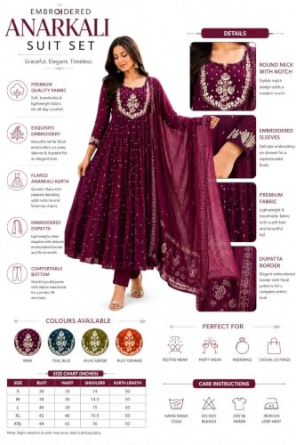 Image of Women's Cotton Embroidery Anarkali Kurti and Pant with Dupatta Set