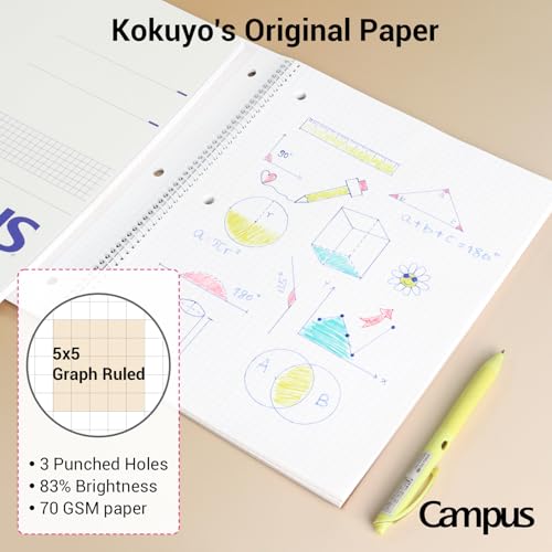 Image of KOKUYO Spiral Notebook with 5x5 Graph Paper, 3 Pack Campus 10-1 /2 inch x 8 inch Subject Notebooks, 80 Sheets, Light Pink Blue Off-White 3 Holes School Spiral Journal for Study Planner Drawing (WSG-SU-400G4x3) | Campus Subject Notebooks, 80 Sheets, 3 Holes School Japanese Grid Ring Journal for Study Planner Drawing, Blue Pink White