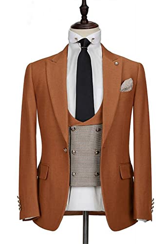 Men's Casual Wedding Suit Peak Lapel One Button Tuxedos Jacket+Houndstooth Vest+Pants Set3