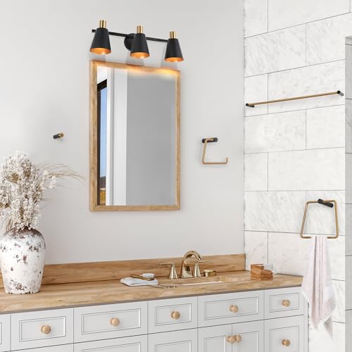 Image of KSANA Black Bathroom Light Fixtures, 5-Piece All-in-One Bathroom Set Modern Farmhouse 3 Light Vanity Lights, Towel Bar, Towel Ring, Robe Hook, Toilet Paper Holder