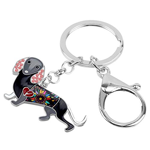 WEVENI Enamel Alloy Dachshund Keychain Accessories Crystal Pet Dog Jewelry for Women Girls Wallet Backpack Charms Gifts2