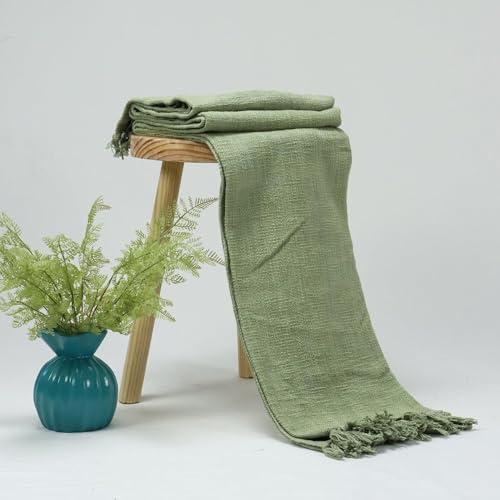 Image of 100% Cotton Sofa Throw Blanket - Soft & Cozy 50X60 Inches, Lightweight & Stylish, Living Room, Bedroom - Elegant Home Decor (Green)