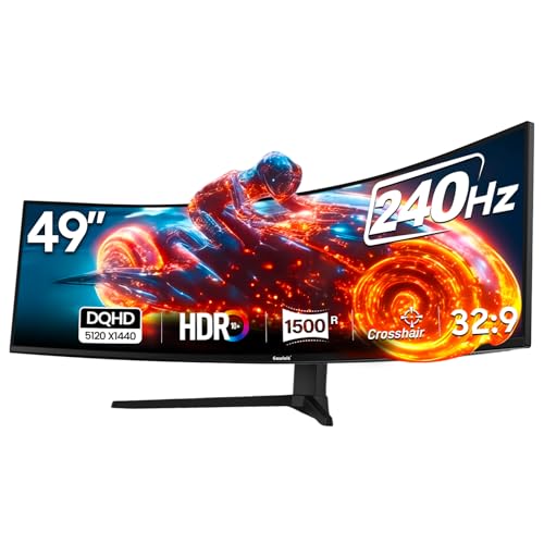 Gawfolk 49 Zoll Curved Gaming Monitor 240Hz, Dual QHD 5120x1440, 1500R, 32:9, PBP/Pip, Höhenverstellbarer Ultra-Wide Computer Bildschirm für Multitasking, VA-Panel mit 3000:1 Kontrast, VESA 75 * 75MM