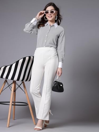 Image of Style Quotient Women Stripe Polycotton Regular Fit Colorblock Formal Shirt