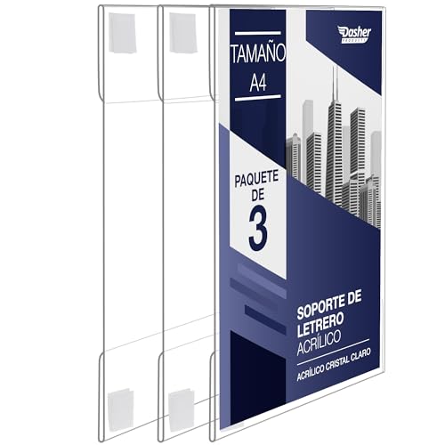Soporte de letrero acrílico con adhesivo de gancho y bucle, A4 retrato o paisaje, 3 unidades, marco de montaje en pared transparente, soporte para carteles, tablero de mensajes de plástico