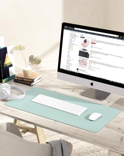 Image of YSAGi Non-Slip Leather Desk Pad, Waterproof Laptop Computer Desk Keyboard Mat, Table Protector Blotter Mat, Large Mouse Pad for Office /Work /Home /Decor(Mint Green, 31.5 inch x 15.7 inch)