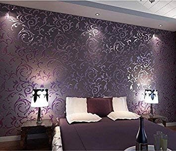 HANMERO Vintage Textured Wallcoverings Embossed Wall Paper Roll for Living Room Bedroom Background Purple