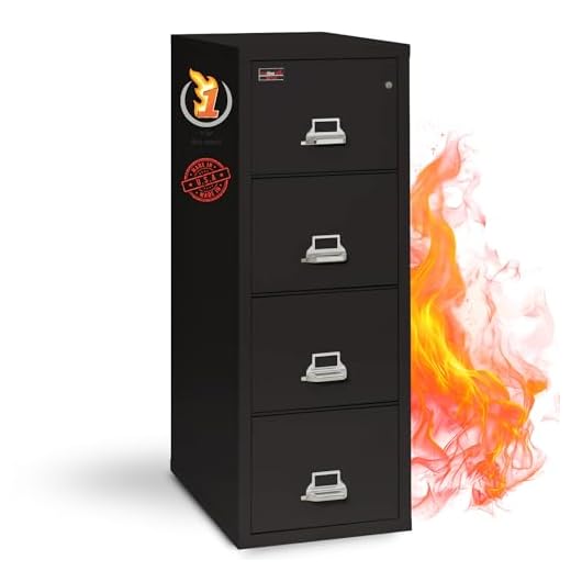FireKing Fireproof 2 Hour Rated Vertical File Cabinet (4 Letter Sized Drawers, Impact Resistant, Water Resistant), 56.19" H x 19" W x 31.19" D, Black