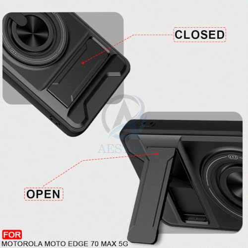 Image of AESTMO Motorola Moto Edge 70 Max 5G Back Cover | Armor Camera Slider 360 Degree Rotating Finger Ring Holder Case with Bracket Stand Back Case Cover (Compatible with MagSafe Accessories) (Black)