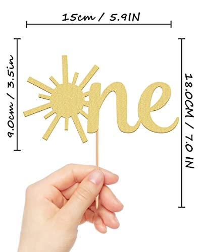 Myamped Sun One Cake Topper - Glitter Golden First Birthday Cake Decorating Supplies, Suitable For Baby Shower Favors, Baby Gender Reveal, Baby Birthday Party Or Baby Photo Booth Props Cake Topper (Sun-One) #TOP30