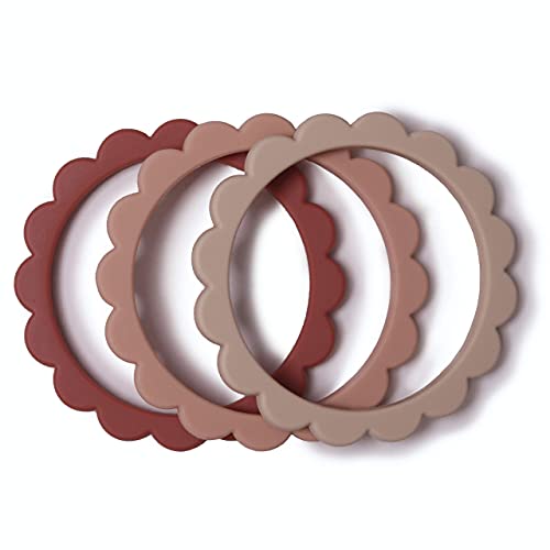 Image of mushie Flower Teether Bracelet | 3-Pack (Rose /Blush /Shifting Sand)