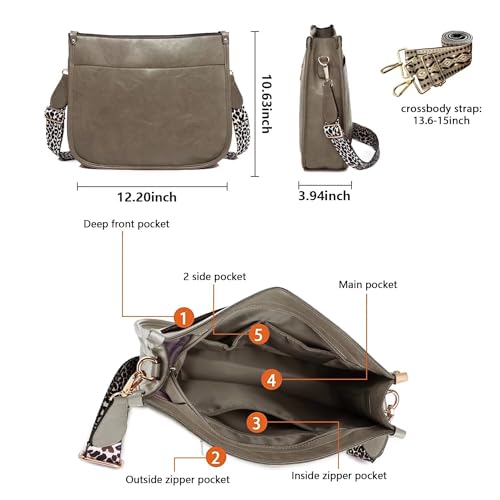 AUYOCO Vegan Leather Crossbody Bags for Women, Crossbody Purse with Guitar Strap Zipped Pockets Handbag Shoulder Bag - Image 3