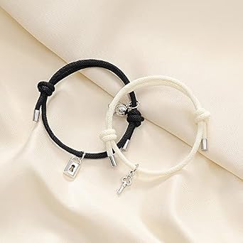 COLORFUL BLING Couples Bracelets Long Distance Mutual Attraction Relationship Key Lock Heart Bracelet Set Matching Rope for Women Men Lovers Gifts