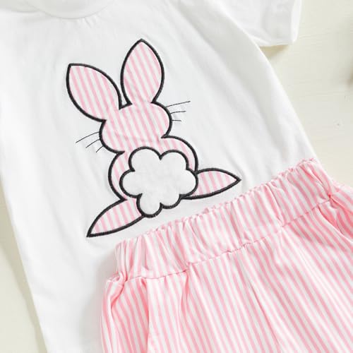 Image of Toddler Baby Boy Easter Rabbit Outfit Short Sleeve Bunny Carrot Smocked T-shirt Elastic Waist Shorts Summer Clothes