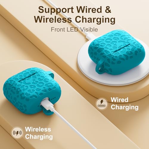 DGege Leopard Engraved for AirPods 4 Case Cover 2024,Soft Silicone Protective Case Compatible with Apple AirPods 4th Generation Case for Women,Cute AirPod 4 Case Accessories with Keychain (Teal) by DGege - Image 2