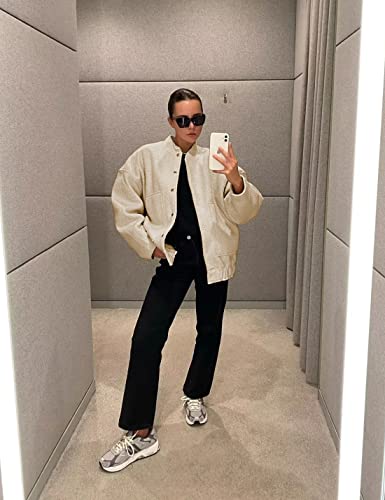 Athlisan Womens Oversized Wool Blend Jacket Casual Button Down Varsity Jacket With Pockets(Khaki-S) #TOP3