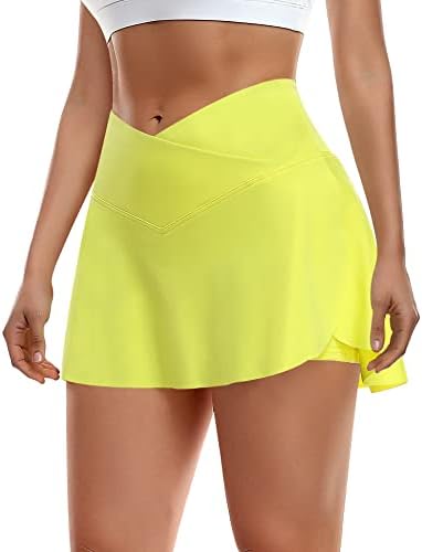 Ganado Pleated Tennis Skirts for Women with Pockets Athletic Skirts with Shorts Crossover High Waisted Golf Skorts Casual