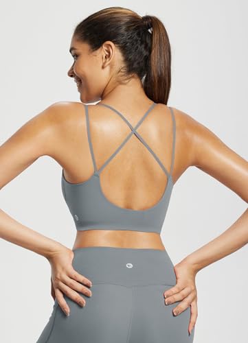 Image of baleaf everleaf Women's Sports Bra Longline, Molded Cup Yoga Bra Thin Strap Low Impact Workout Crop Tank Tops