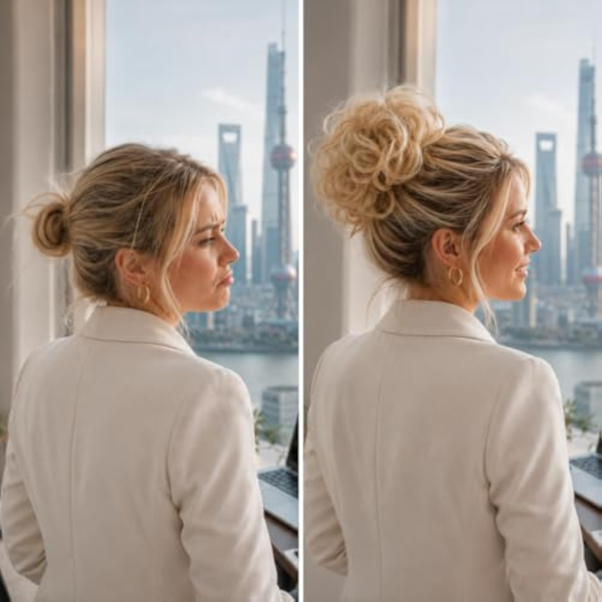 Bleach Blond Curly Messy Bun Hairpiece
