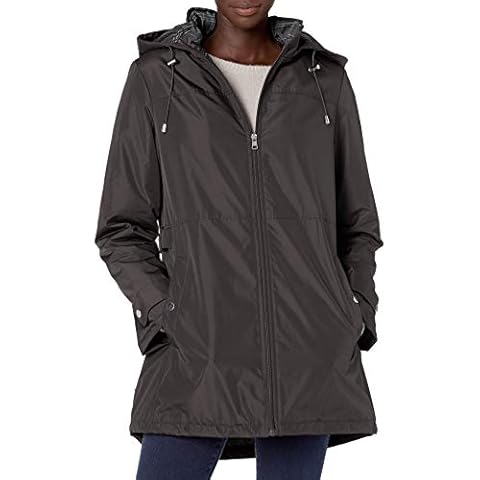 INTL d.e.t.a.i.l.s Women's Zip Front Hooded Winter Coat Jacket, Hematite, S Cover