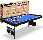 SereneLife Pool Table- Foldable & Portable Billiard Table- Very Sturdy, Includes Pool Balls, Cue Sticks, Triangle, Brush, Chalk- 6 Ft.-Blue