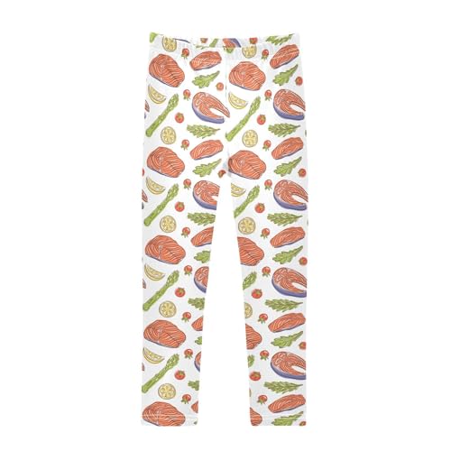 ZZKKO Girls Leggings Salmon Steak and Ingredients Toddler Girls Clothes Leggings for Girls Toddler Girls Leggings 3-4T