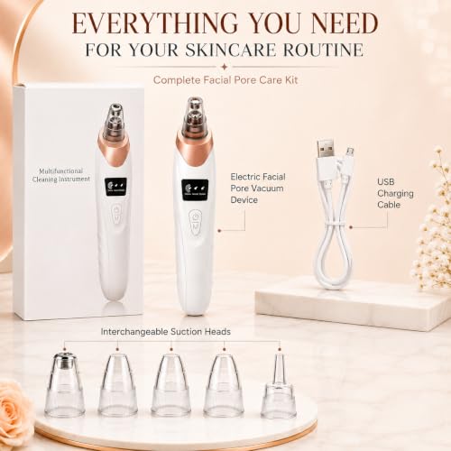 Image of AJIGNA MAR 5-in-1 Blackhead Remover Machine - Electric Pore Cleaner & Whitehead Removal Tool, Deep Face Cleaner Machine for Acne, Pimple & Blackhead Removal, USB Rechargeable Derma Suction Device
