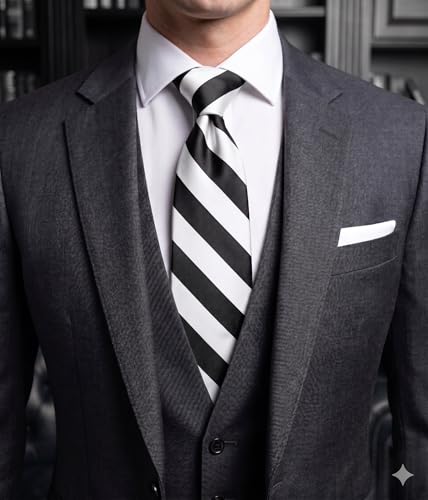 Image of NYFASHION101 Men's Classic Striped Necktie - Premium Woven Two-Tone Tie for Weddings, Graduation, Business & School Colors