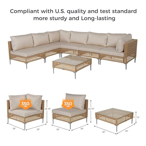 Grand Patio 7-Piece Wicker Patio Furniture Set, Boho Outdoor Conversation Set Sectional Sofa With Water Resistant Thick Cushions And Coffee Table thumb #2