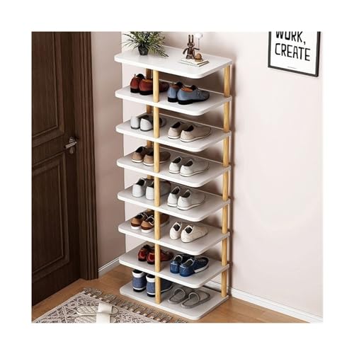 Organizador de zapatos multicapa para 8 o 14 pares de zapateros vertical para entrada, sala de estar, dormitorio, almacenamiento de zapatos marrón/blanco