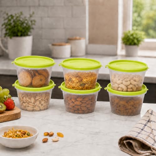 Image of Cutting EDGE Nesterware 750ml Stackable Food Container (Set of 6, Green) | BPA-free plastic, stackable design, leak-proof, kitchen storage, pantry, fridge, meal prep, reusable, travel use