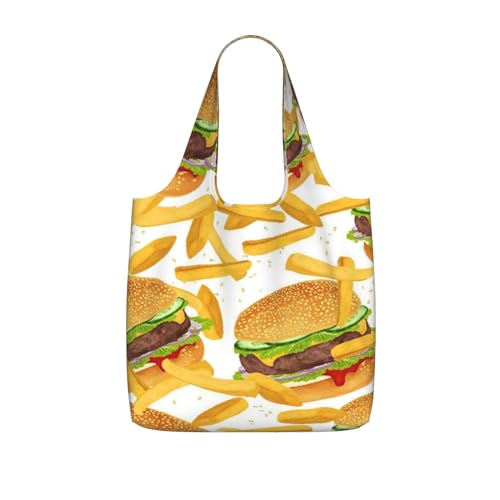 Parure De Lit Hamburger Frites 3D Burger Géant 3 Pièces Sac Shopping Avec Poche Intérieure Sac À Provisions Léger Sacs Cabas Femmes Pour Courses Voyage...