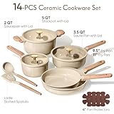 CAROTE 14Pcs Pots and Pans Set Non stick, Ceramic Cookware Set, Non-toxic Kitchen Cooking Set, PFAS and PFOA Free