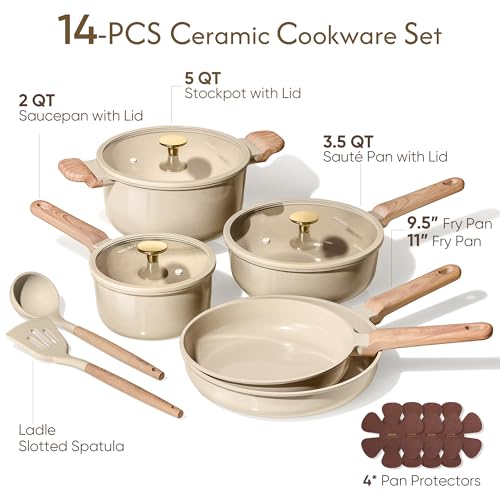 CAROTE 14Pcs Pots and Pans Set Non stick, Ceramic Cookware Set, Non-toxic Kitchen Cooking Set, PFAS and PFOA Free by CAROTE - Image 2