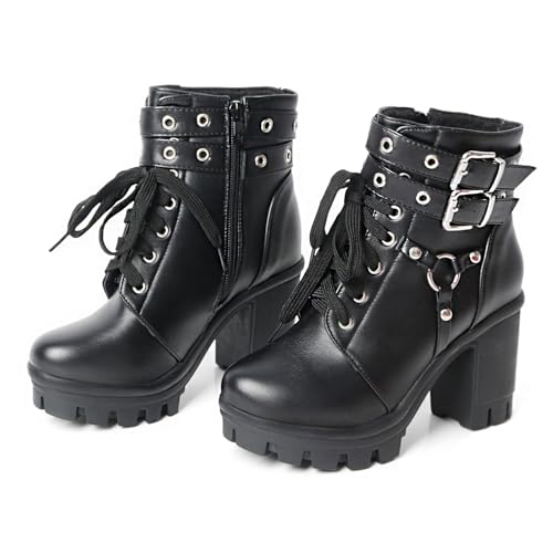 MEOTINA Goth Platform Black Boots for Women Dressy Chunky Combat Boot Buckle Gothic Booites Zipper Rivets Rave Shoes2