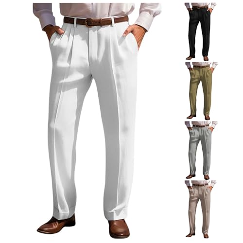 Mens Classic Fit Pants Pleat Front Straight Leg Regular Dress Pants Summer Casual Big & Tall Solid Slacks Trousers4